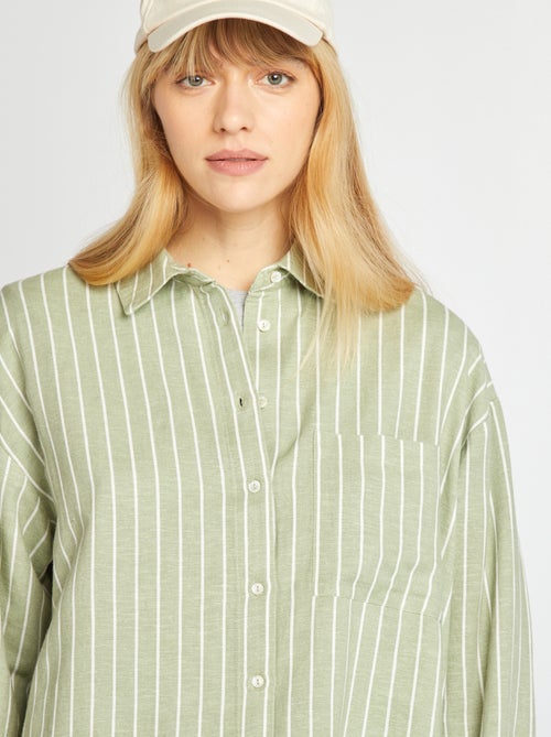 Chemisier long avec poche poitrine avec 20% de lin - Kiabi