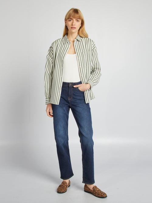 Chemisier long avec poche poitrine avec 20% de lin - Kiabi