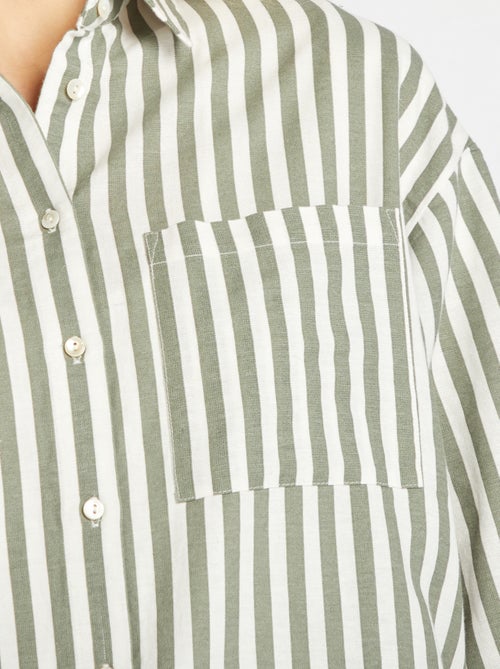 Chemisier long avec poche poitrine avec 20% de lin - Kiabi