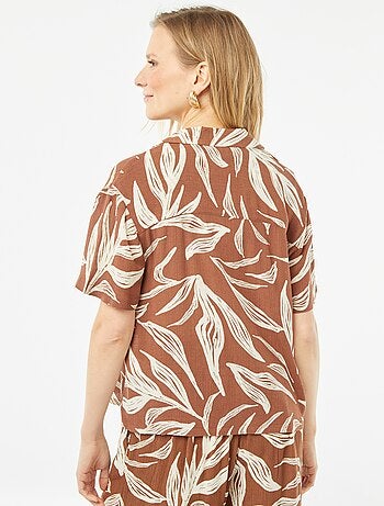 Chemisier maille crêpée manches courtes à motif