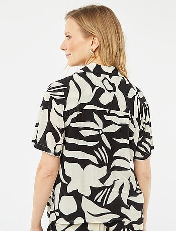 Chemisier maille crêpée manches courtes à motif