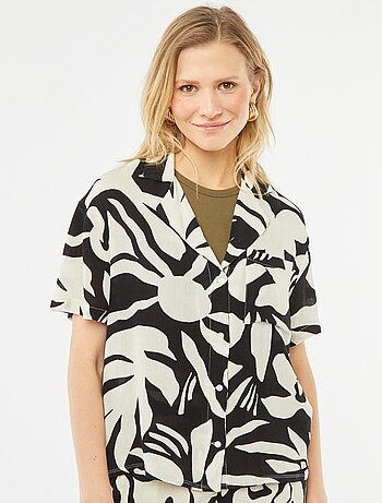 Chemisier maille crêpée manches courtes à motif