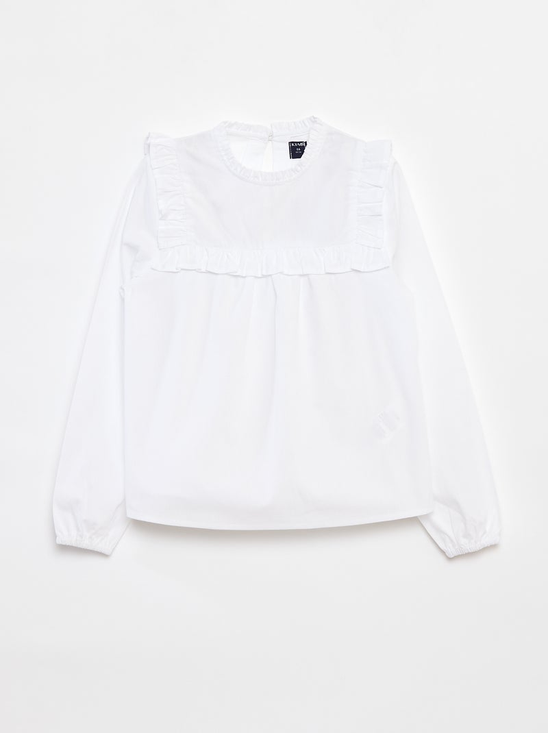 Chemisier manches longues avec plastron volanté blanc - Kiabi