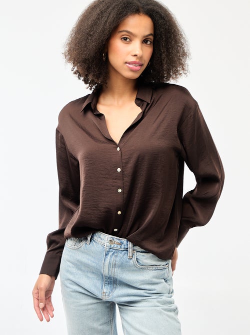 Chemisier manches longues en satin uni - Kiabi Chemisier manches longues en satin uni - Kiabi