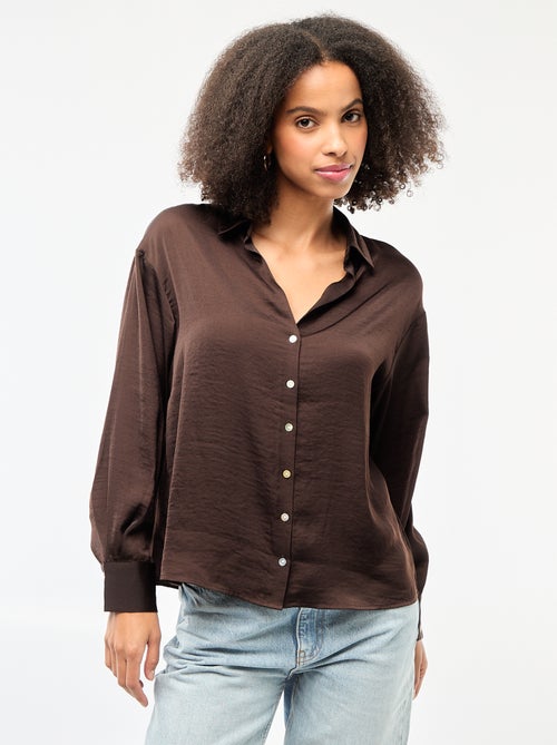 Chemisier manches longues en satin uni - Kiabi Chemisier manches longues en satin uni - Kiabi