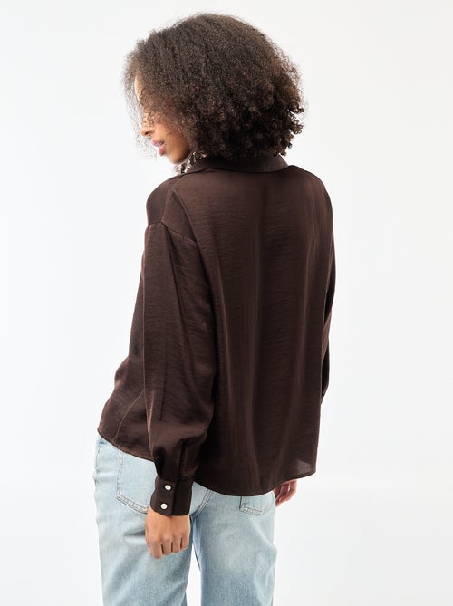 Chemisier manches longues en satin uni - Kiabi Chemisier manches longues en satin uni - Kiabi