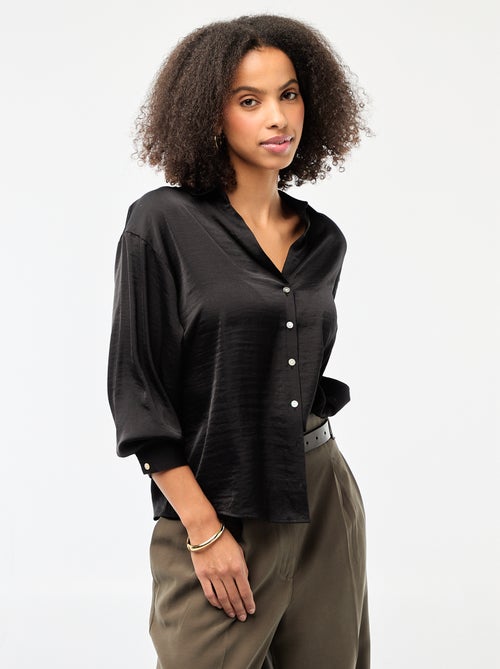 Chemisier manches longues en satin uni - Kiabi Chemisier manches longues en satin uni - Kiabi