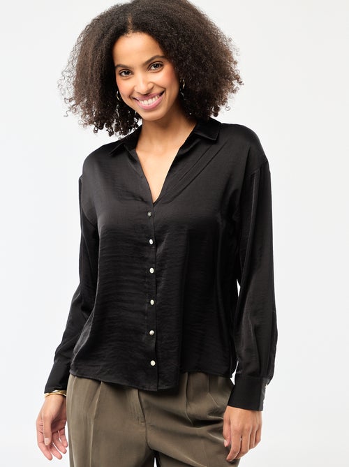 Chemisier manches longues en satin uni - Kiabi Chemisier manches longues en satin uni - Kiabi