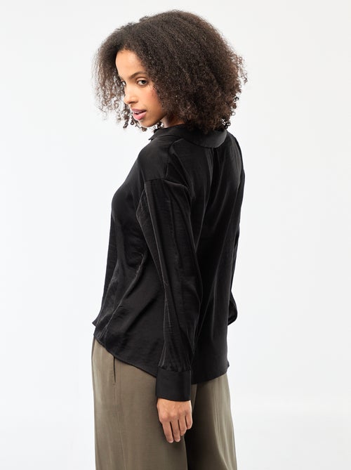 Chemisier manches longues en satin uni - Kiabi Chemisier manches longues en satin uni - Kiabi