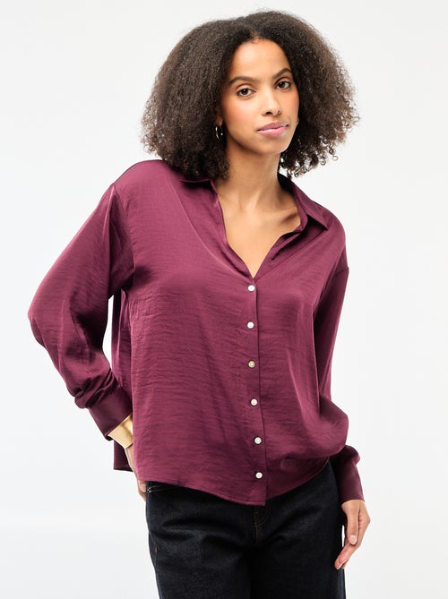 Chemisier manches longues en satin uni - Kiabi