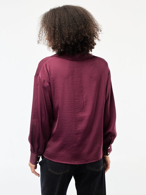 Chemisier manches longues en satin uni - Kiabi