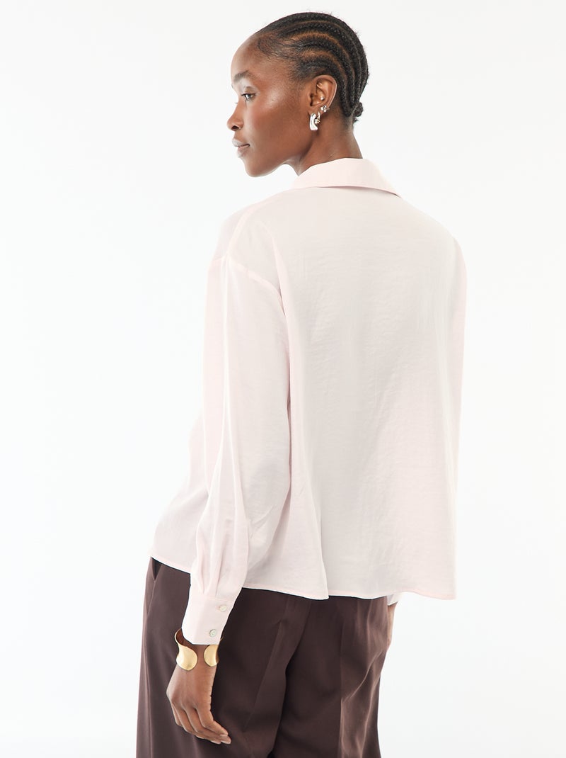 Chemisier manches longues en satin uni Rose - Kiabi