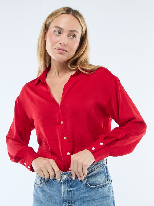 Chemisier manches longues en satin uni - Kiabi