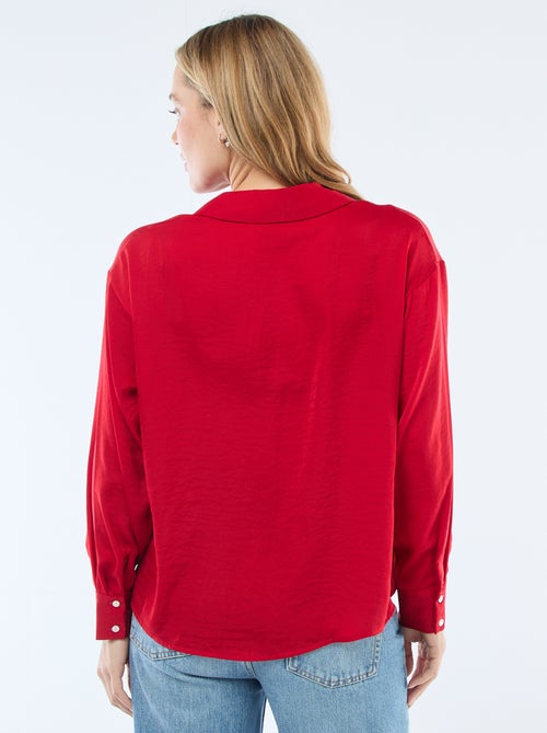 Chemisier manches longues en satin uni - Kiabi