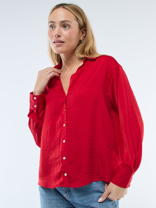 Chemisier manches longues en satin uni - Kiabi
