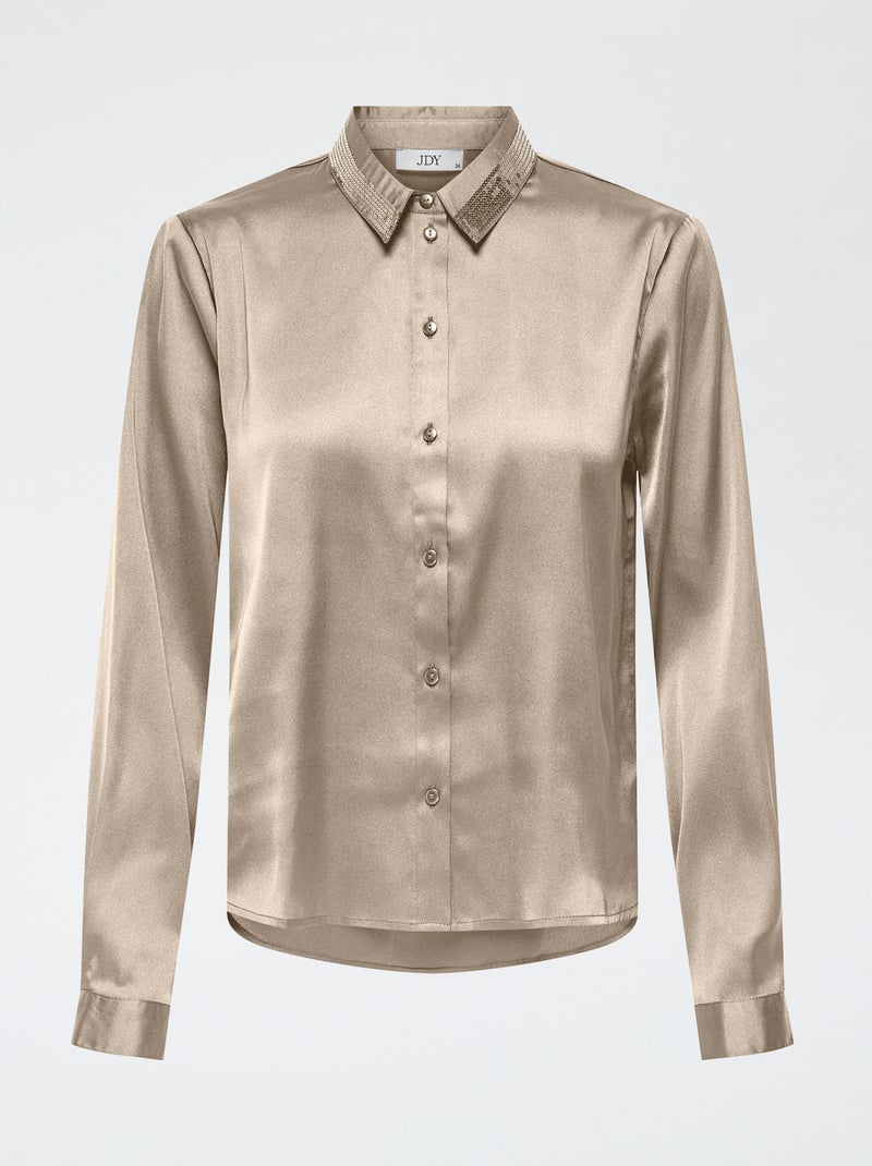 CHEMISE SATINÉE À TEXTURE AVEC POCHES DEVANT