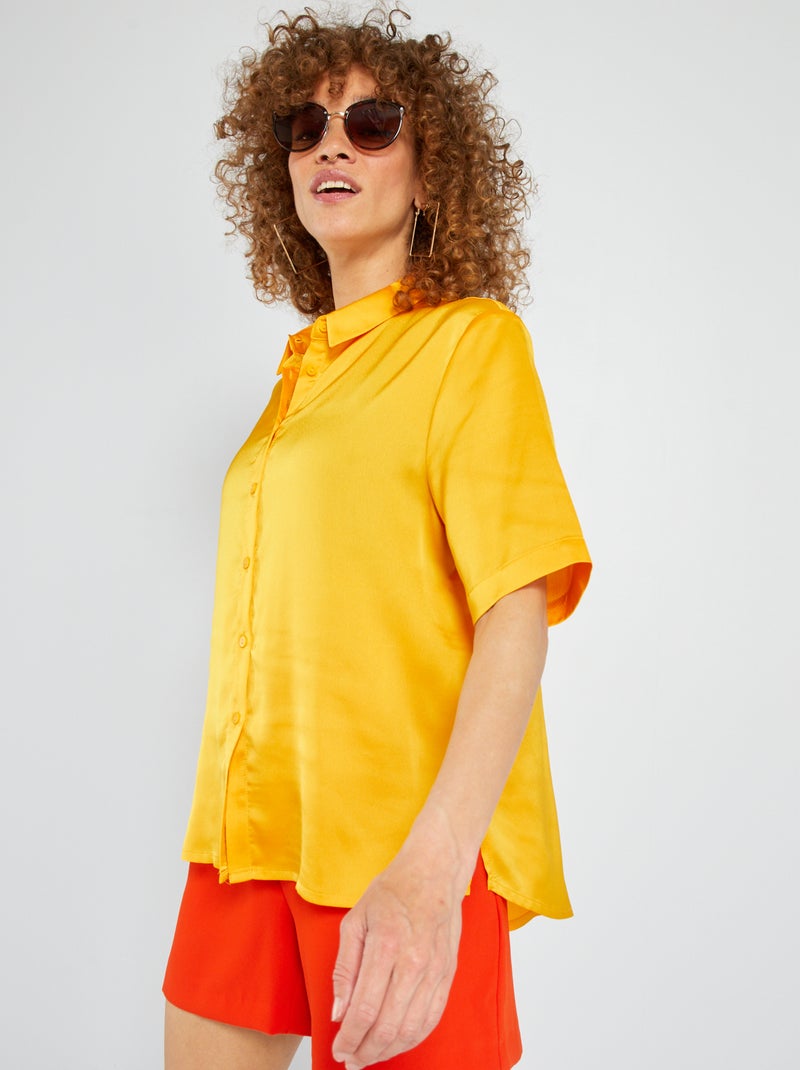 Chemise manches courtes satin à rayures - vert sapin