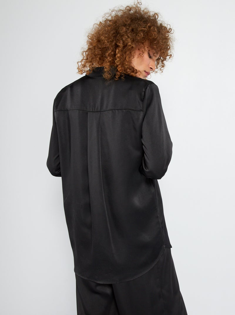 Chemisier Satiné Noir Manches Longues - Coupe Ajustée Taille M - Occasion En Très Bon état