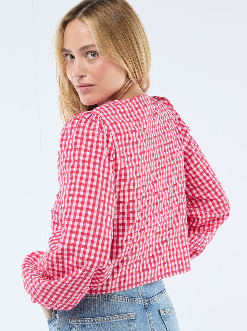 Chemisier vichy avec nœuds Rouge - Kiabi