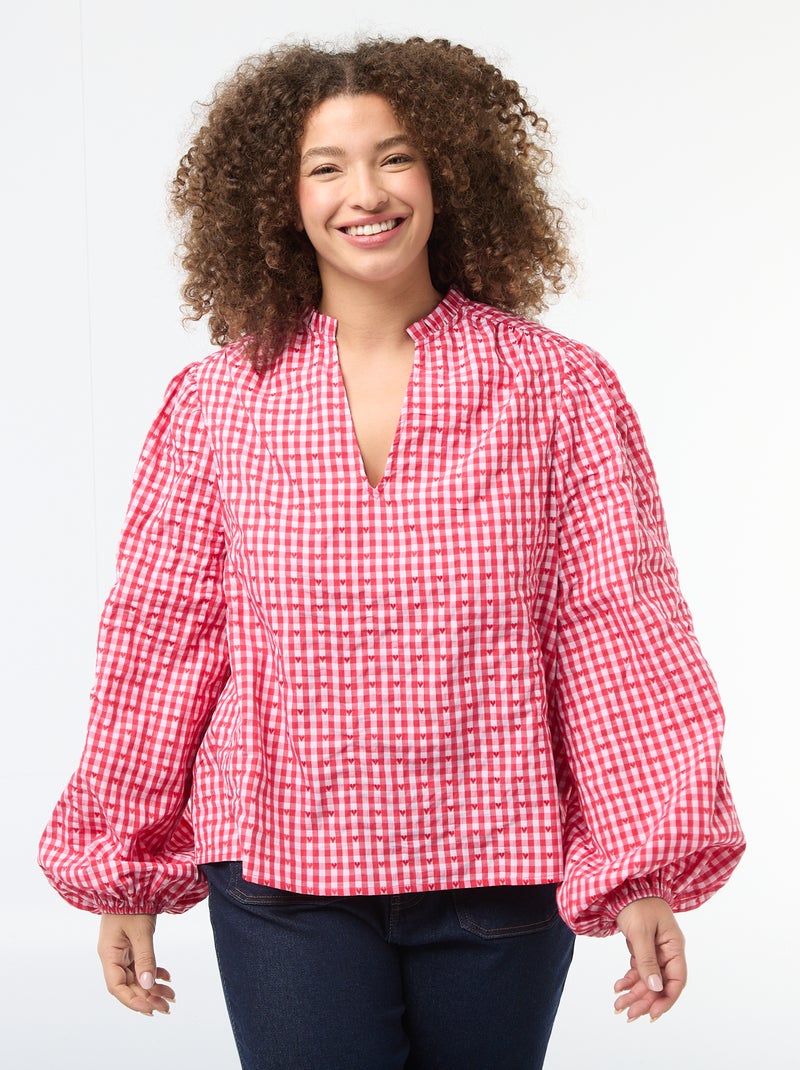 Chemisier vichy et motif cœurs Rouge - Kiabi