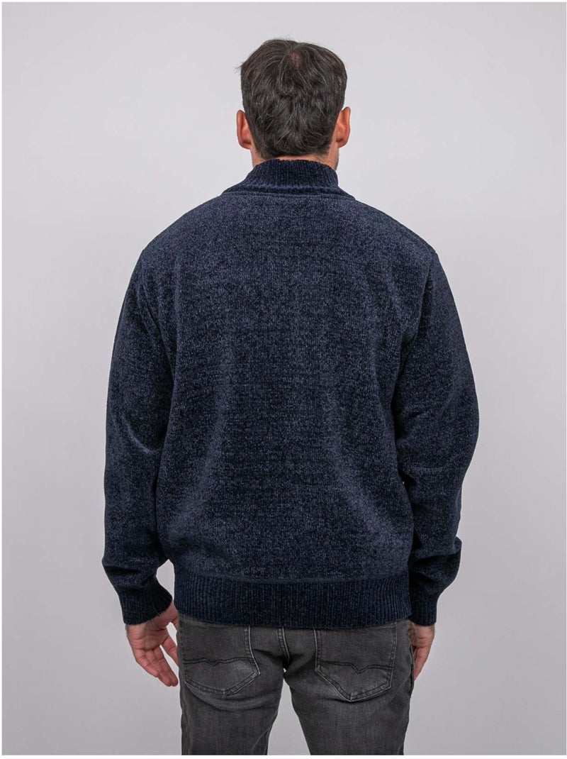 Chenille vest met rits en opstaande kraag limago Marineblauw - Kiabi
