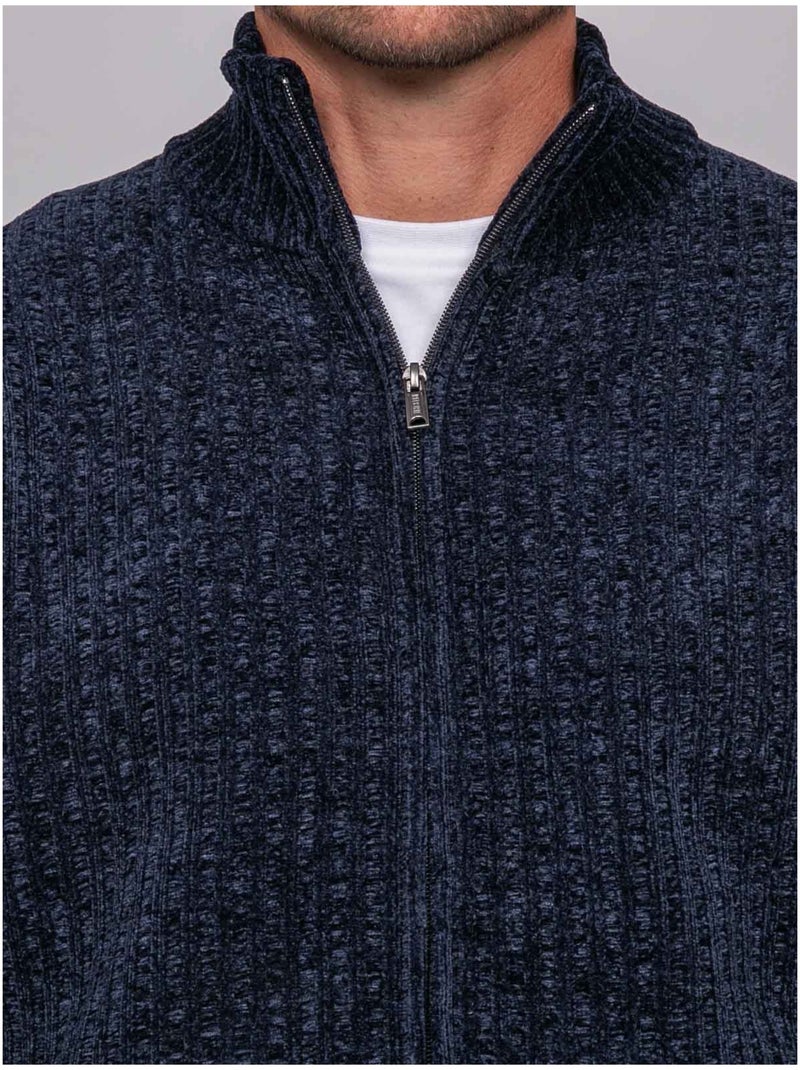 Chenille vest met rits en opstaande kraag limago Marineblauw - Kiabi