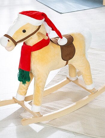 Cheval à bascule avec bonnet de Noël et effets sonores ROBA