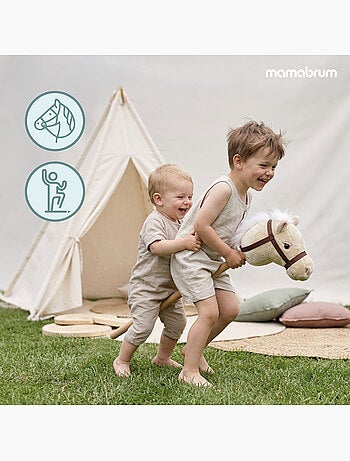 Cheval à bâton hobby horse peluche douce mamabrum dès 18 mois 80 cm