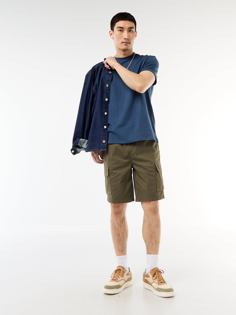 Chino bermuda van popeline met klepzakken Kaki - Kiabi