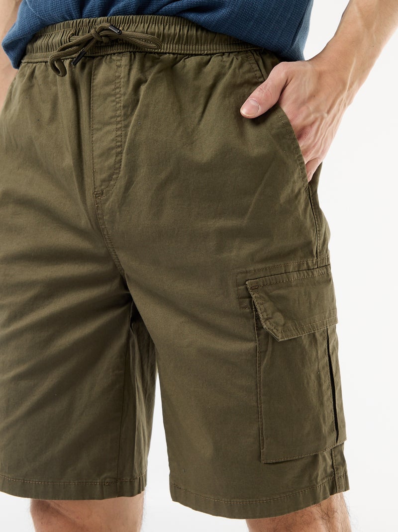 Chino bermuda van popeline met klepzakken Kaki - Kiabi