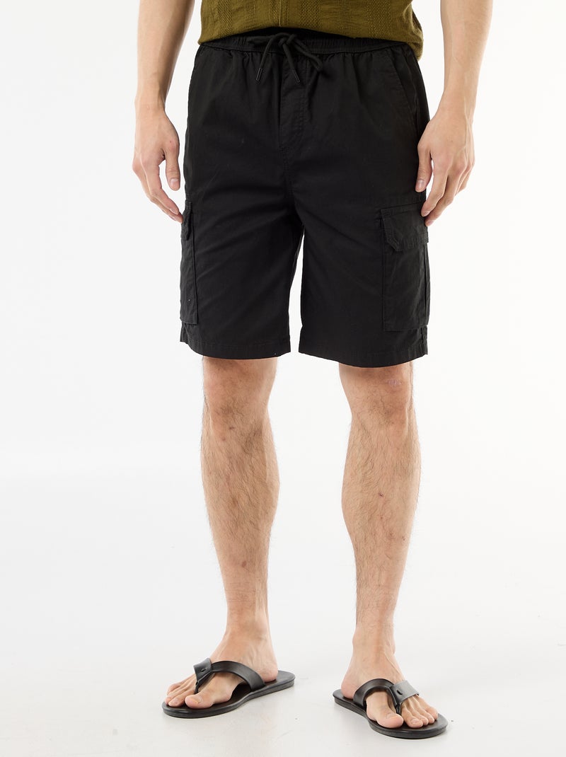 Chino bermuda van popeline met klepzakken Zwart - Kiabi