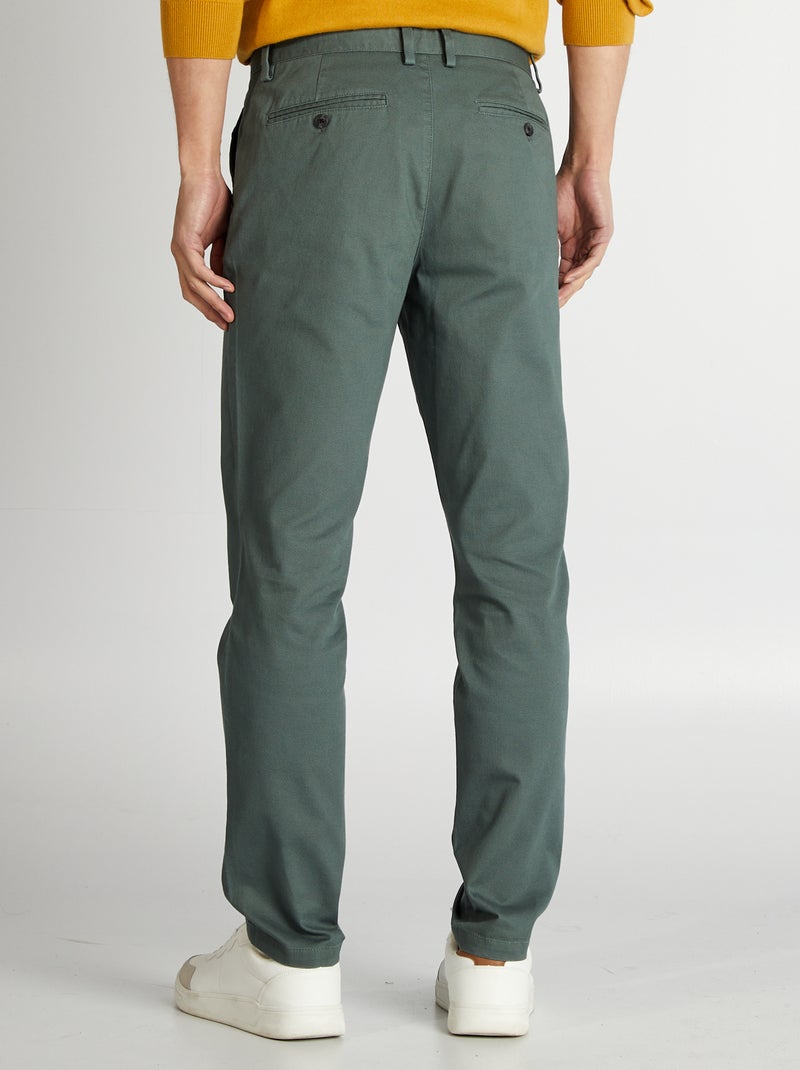 Chino en twill coupe slim Vert - Kiabi