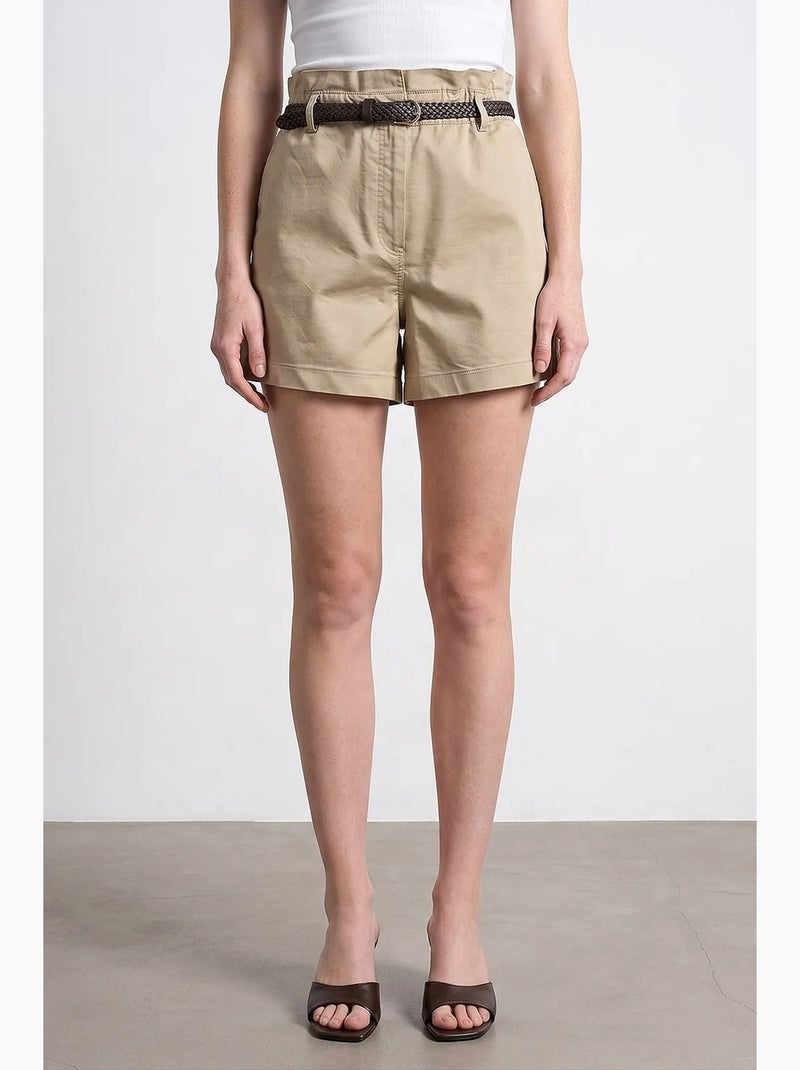 Chino short met hoge taille en riem dilvin Klei-beige - Kiabi