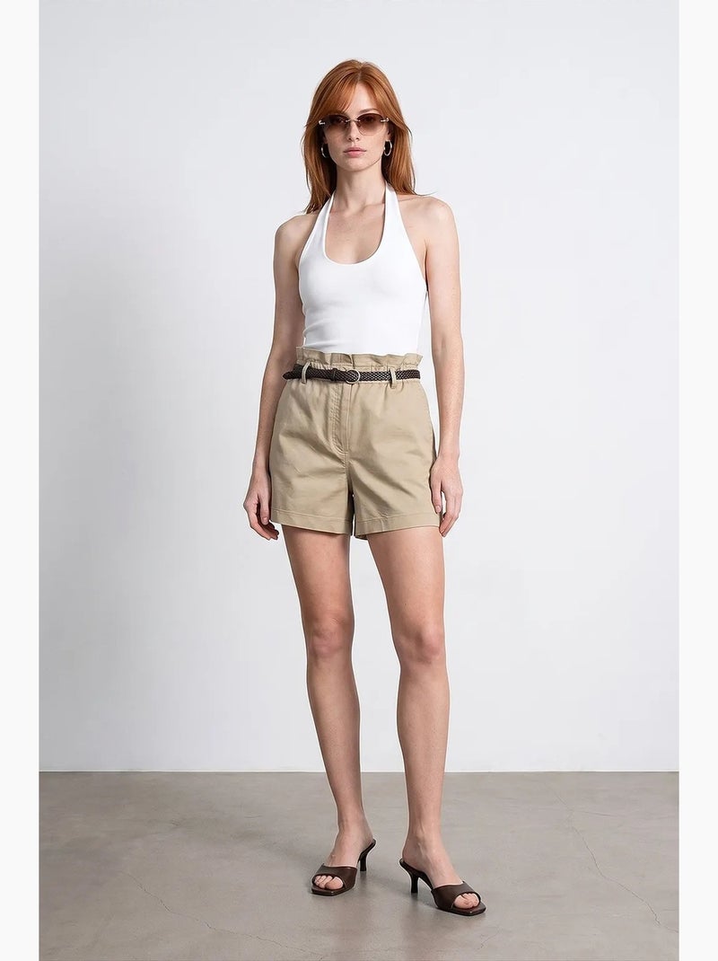 Chino short met hoge taille en riem dilvin Klei-beige - Kiabi