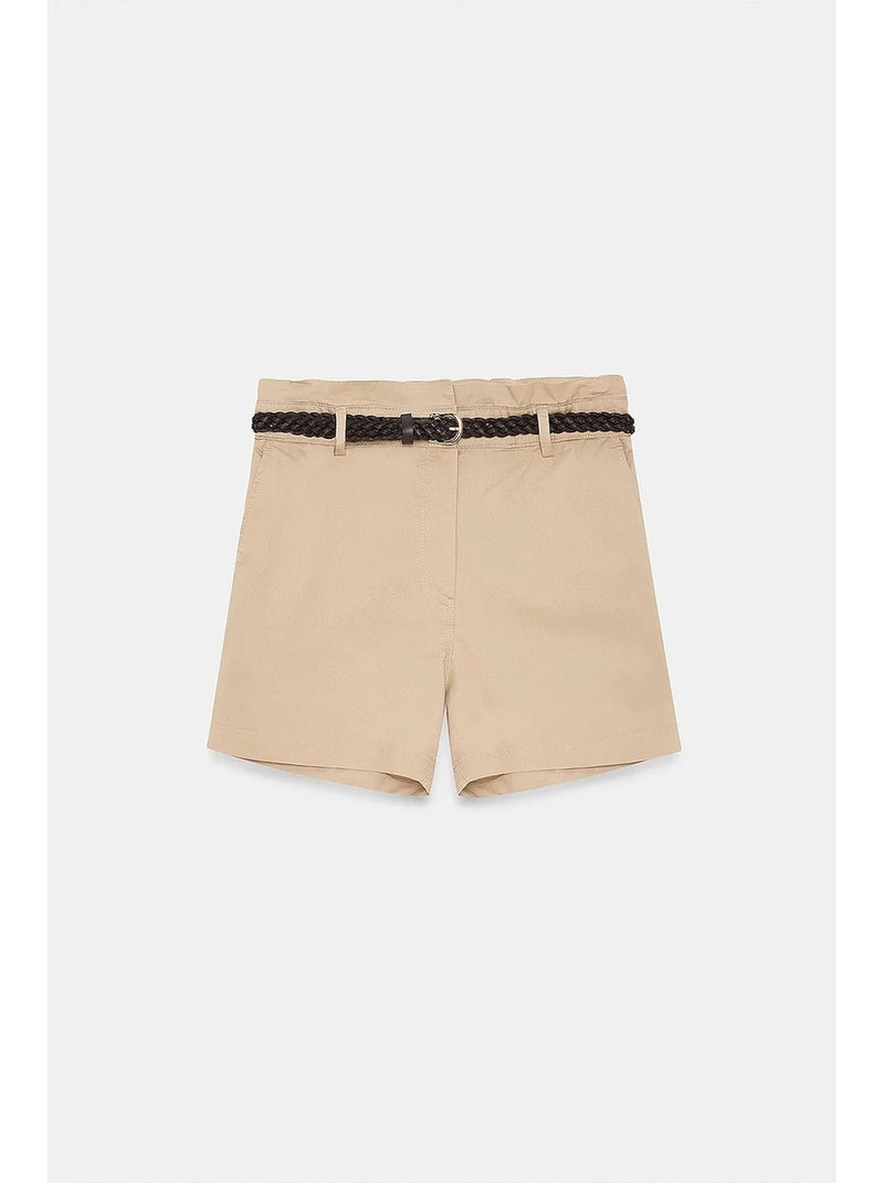Chino short met hoge taille en riem dilvin Klei-beige - Kiabi
