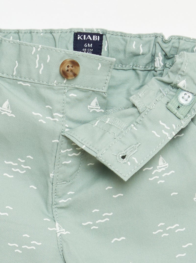 Chino short met verstelbare taille Groen - Kiabi