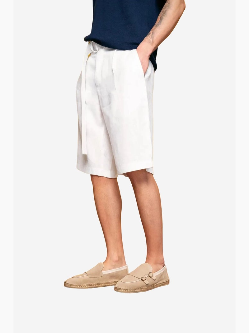 Chino short van linnenmix met hoge taille giesto Wit - Kiabi