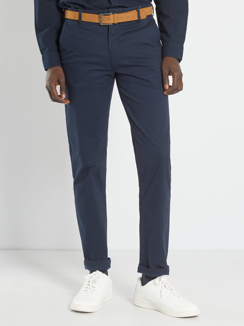 Chino slim avec ceinture - L32 bleu marine - Kiabi