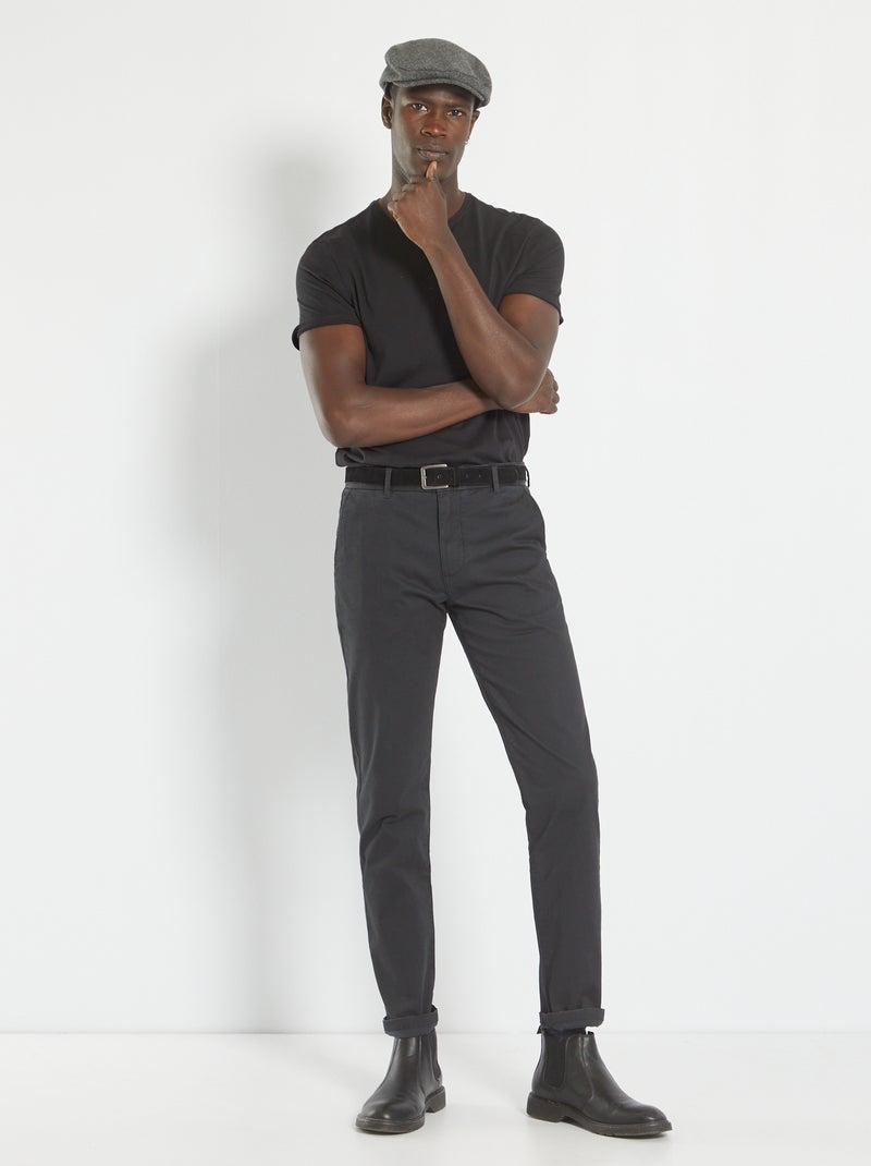 Chino slim avec ceinture - L32 noir - Kiabi