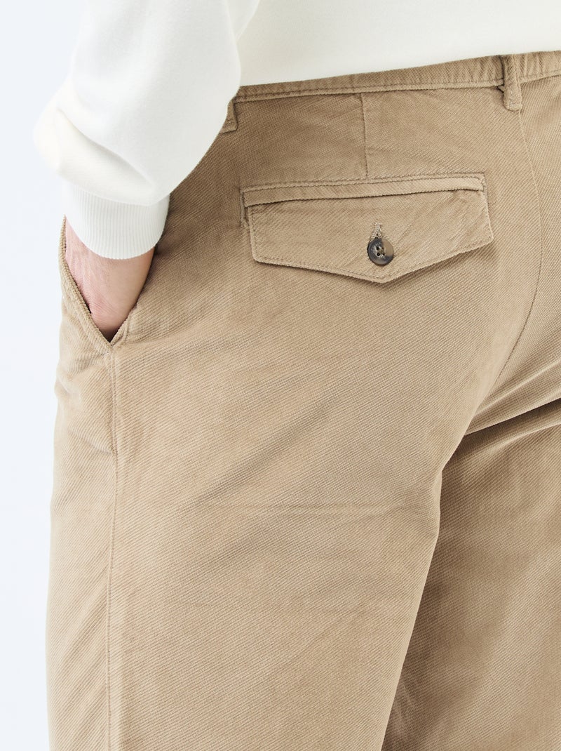 Chino van ribfluweel met standaard taille Biege - Kiabi