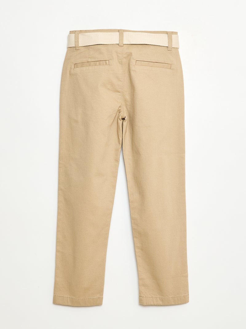 Chino van twill met ceintuur - 2-delig Biege - Kiabi