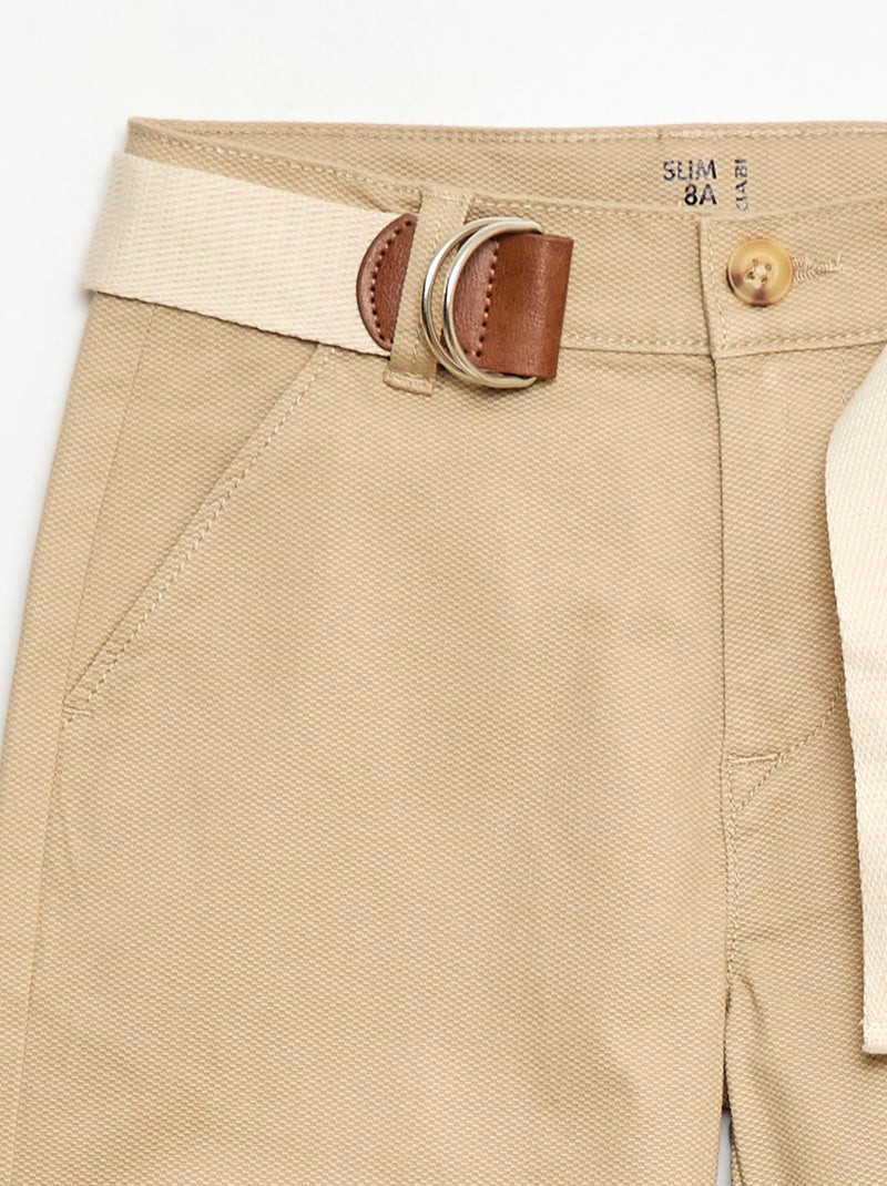 Chino van twill met ceintuur - 2-delig Biege - Kiabi