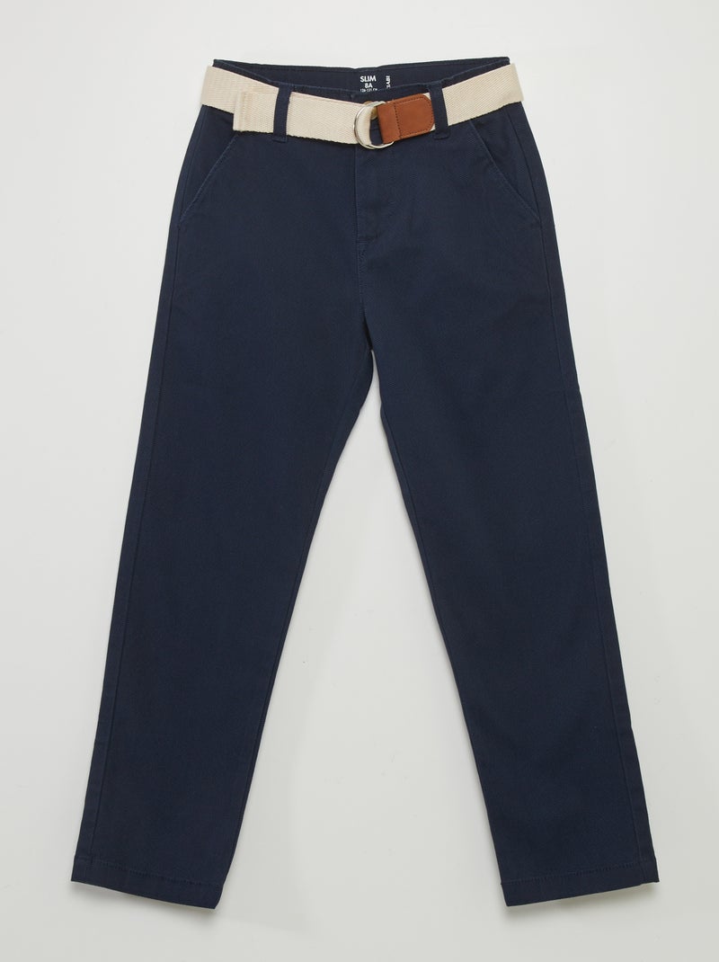 Chino van twill met ceintuur BLAUW - Kiabi