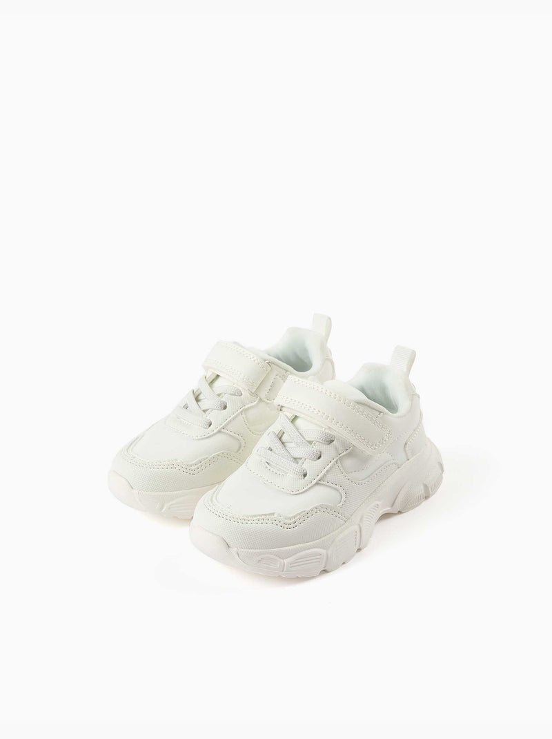 Chunky sneakers van twee materialen met mesh voering Wit - Kiabi