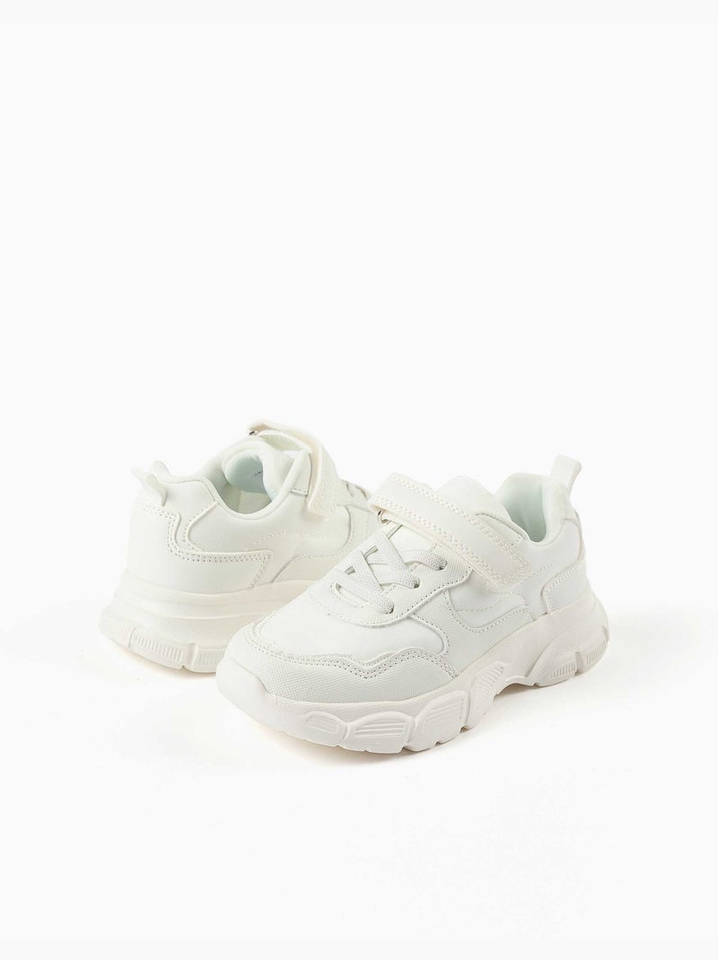 Chunky trainers van twee stoffen met mesh voering Wit - Kiabi