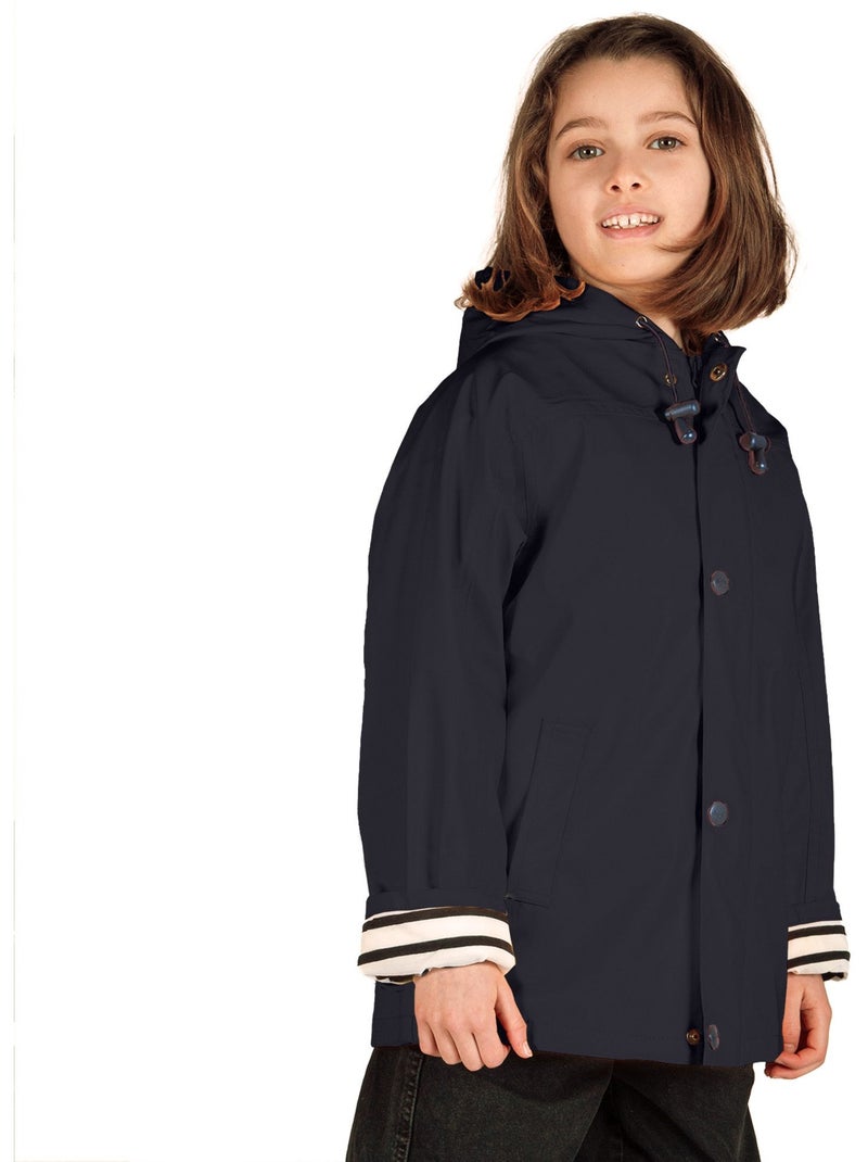 Ciré fille 'Breizh Océan' coupe droite, intérieur rayé Bleu marine - Kiabi