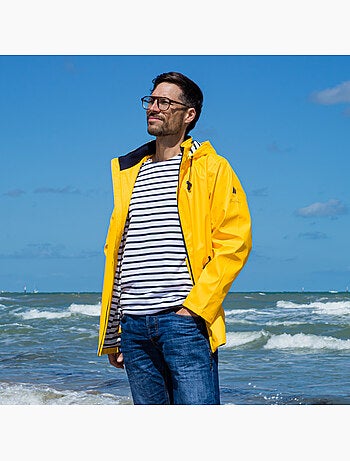 Ciré homme 'Breizh Ocean', Coutures et zip étanches, Doublure rayée de style marinière.