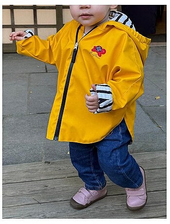 Ciré imperméable bébé avec Capuche 'Breizh Ocean', Poncho Intérieur rayé avec Broderie