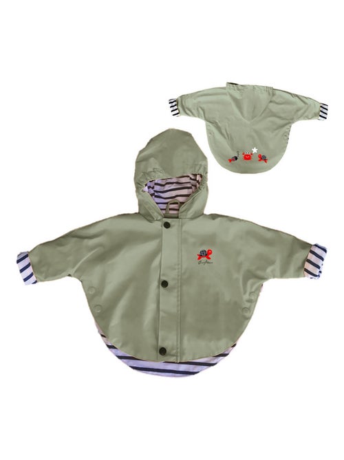 Ciré imperméable bébé avec Capuche 'Breizh Ocean', Poncho Intérieur rayé avec Broderie - Kiabi