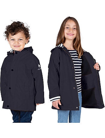 Ciré imperméable 'Breizh Océan' - Intérieur Polaire, Veste avec Capuche rayée Mixte, garçon ou Fille